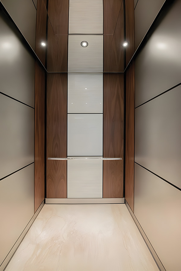 Sleek elevator cabin M-C02 with glass panel accents