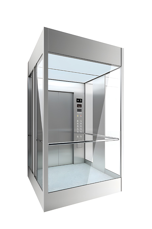 Elevator cabin M-C13 with stainless steel and glass combination